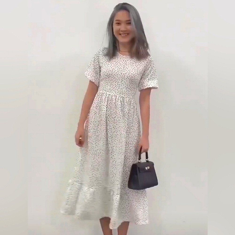 NWT Penshoppe Boho Polka Dot Midi Dress Small Puff Sleeves Flowy Cottagecore